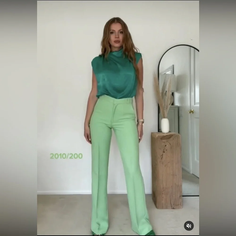 Zara Mint Green Straight Leg Pants Size XS New With Tags - Picture 2 of 8